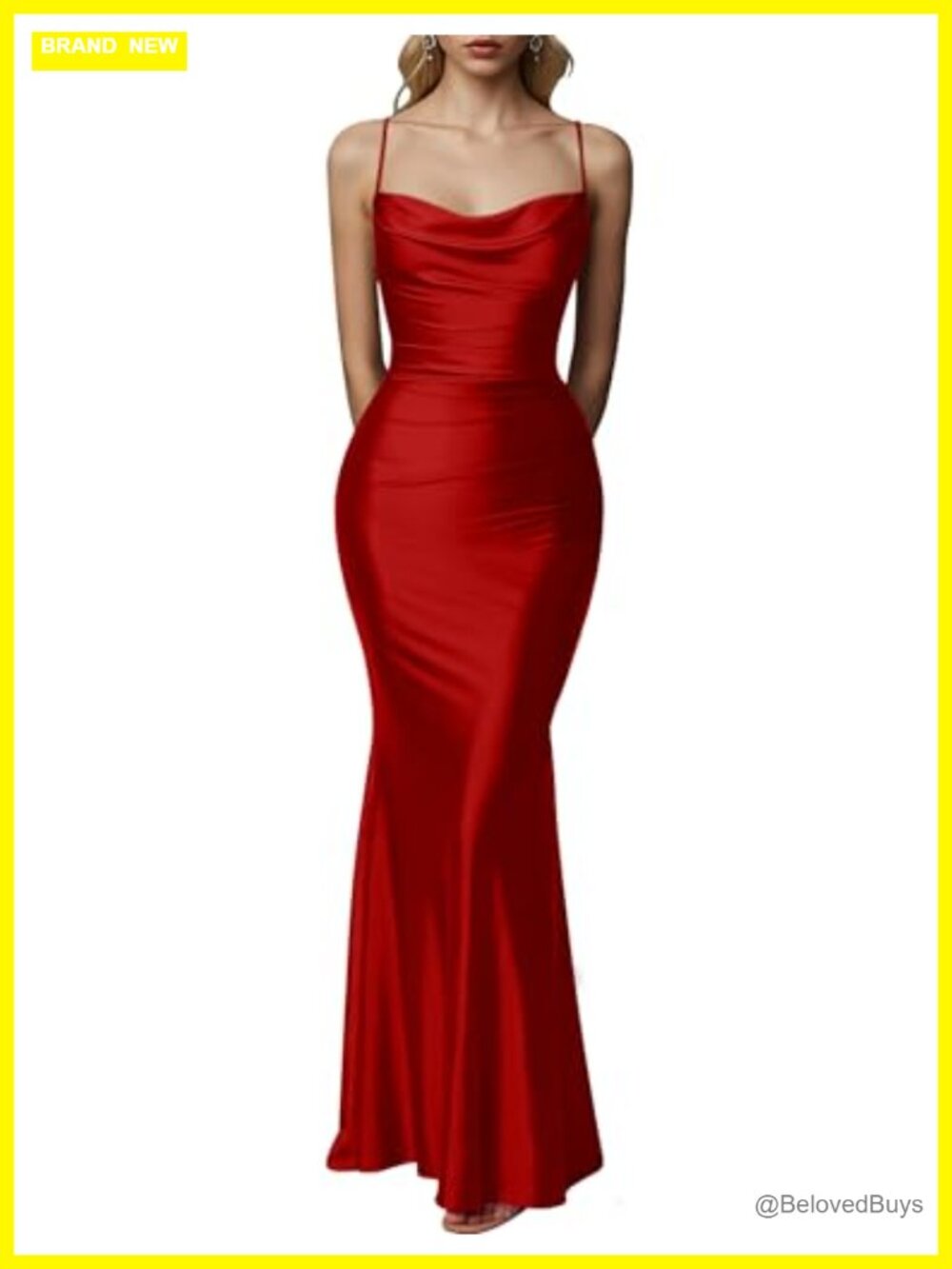 Satin Mermaid Formal Dress Cowl Neck Spaghetti Strap Maxi Evening Prom Gown